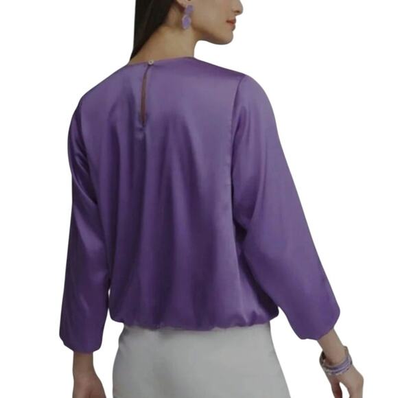 Chico's Purple Sumptuous Satin Bubble Top Chico's Size3 or US 16 Minimalist - Picture 4 of 13